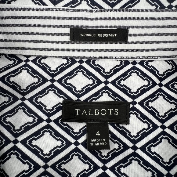 Talbots Blue White Wrinkle Resistant Contrast Sleeve Blouse Size 4 Women's - Picture 2 of 10